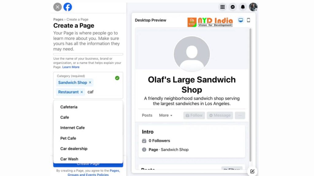 Create a business page