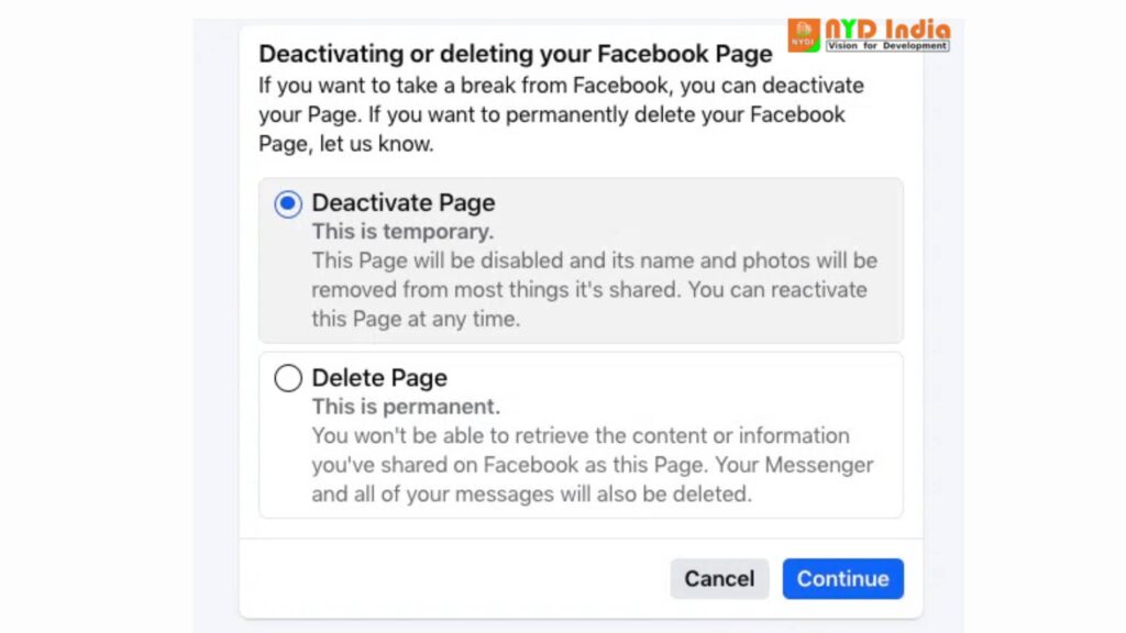 Deleting a Facebook page